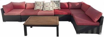 Outdoor Patio Sectional Sofa Set With Cushions And Metal Wooden Coffee Table