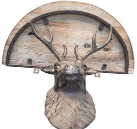 Wall-Mounted Deer Head Hook With Semi-Circular Wooden Base