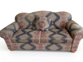 Three-Seat Fabric Sofa With Geometric Pattern And Matching Pillow