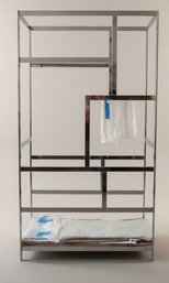 Chrome And Glass Shelving Unit With Glass Bottom Shelves