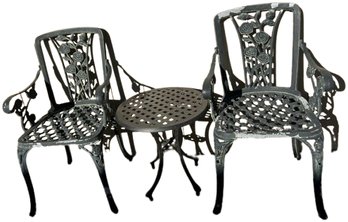 Two Chairs And A Table Cast Iron Patio Set -  (Chair 19Lx20Wx35H )( Table 19Wx19H)