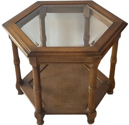 Hexagonal Side Table With Glass Top 27.5x20.5x24