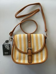 MMS Design Studio Canvas And Leather Striped Crossbody Bag, New With Tag - 6' Height X 8' Length