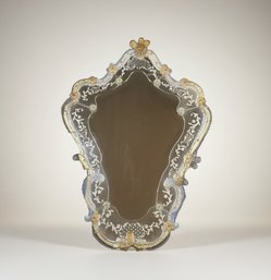Venetian-Style Murano Etched Glass Wall Mirror With Floral And Scroll Purchased For 20K