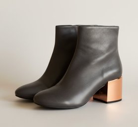 Maison Margiela MM6 Metallic-Heeled Leather Ankle Boots, Size 38