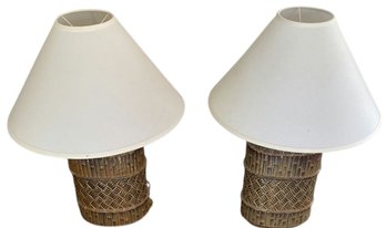 (2) Asian Design Basket Base Table Lamp (30x11x7)