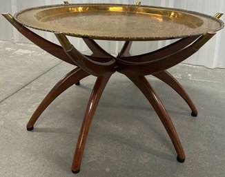 Brass And Wood Coffee Table, Detachable Top Table 30' Diameter