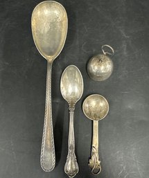 Vintage Silverware Serving Spoon, Smaller Spoons, And A Decorative Bell - 4.9oz