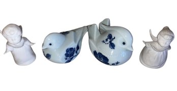 Four Ceramic Angels, Birds Doves Figurines