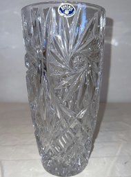 Bohemian Czech Cut Glass Crystal Pinwheel Bud Vase 10'