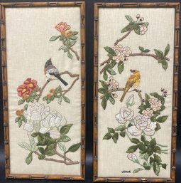 Pair Of Sewn Thread Artwork Signed By Artist Leslie (8.75x18)