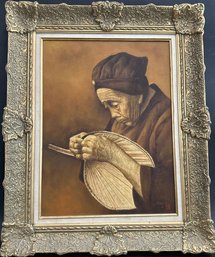 Oil Painting Old Woman Framed Artwork Signed By Artist - 26'Lx32'H