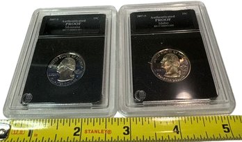 Two Liberty Coin Authenticated Proof Montana And Idaho Quarter Dollar