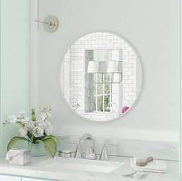 (NEW) BLACK Creations Medium Round Mirror, Silver 30 Inch Wall Mirror Modern Minimalist Mirror