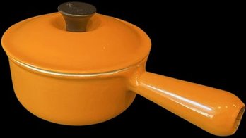 Vintage Le Creuset Enameled Cast Iron Orange Saucepan #14 With Lid. Pan Is 5.5x3.