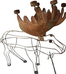 Rustic Metal Yard Art Moose With Candle Holder Antlers. 41x22x45