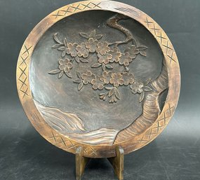 Japanese Wood Carving With Cherry Blossom Tree Branch