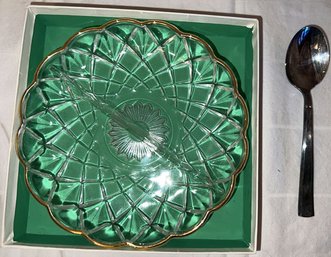 Hazel Atlas Glass Clear Pattern With Oneida Community Tablespoon