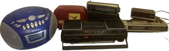 Audio Equipment Collection, Clock Radio, Portable Radio And Cassette Player