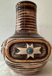 Treasure Craft Tribal Style Aztec American Design Pottery - 6.5x5in