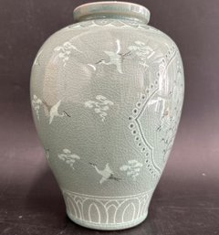 Korean Celadon Pottery Vase Comes With It's Wooden Box