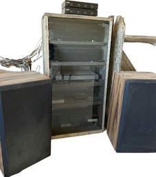 Yamaha Receiver, Kenwood Multi Disk CD Player, Philips VCR, Speakers 27 H X 15w X 12 D