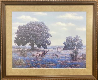 Framed Texas Blue Bonnet Print Signed By Artist Wanda Johnson (23x19)