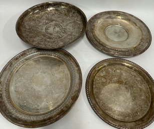 (Four) Large Silver-Plated Serving Plates