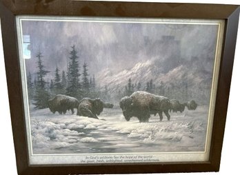 Larry Fanning Buffalo Framed & Signed Print 17' H X 20' W