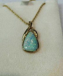 14k Gold Necklace With Pear-Shaped Opal Pendant (11 Inch, 6.64g)