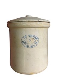 The Western Pottery Mfg. Co. 5-Gallon Salt Glaze Stoneware Crock With Lid