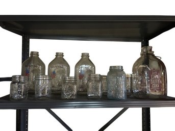 Collection Of Vintage Clear Glass Milk Bottles And Canning Jars