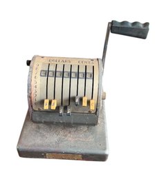Vintage Manual Check Writer With Metal Housing And Crank Handle