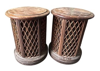 Pair Of Wooden Drum Speakers