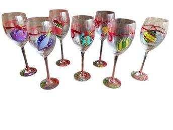 Hand-painted Christmas Ornament Wine Glasses