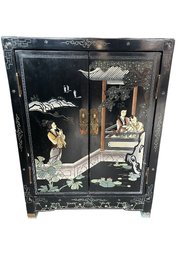Asian Black Lacquer Cabinet With Mother-of-pearl Inlay