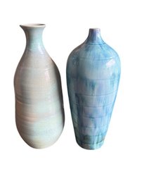 Pair Of Ceramic Wheel Thrown Bottle Vases