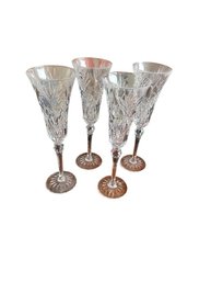 Cut Crystal Champagne Flutes With Faceted Stems