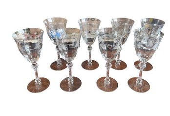Etched Crystal Wine Glasses With Knotted Stems