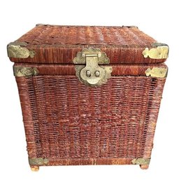 Vintage  Wicker Storage Trunk With Brass Hardware