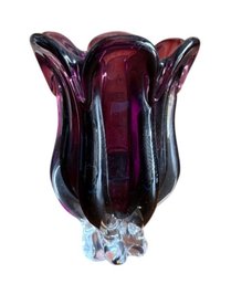 Vintage Amethyst Purple Footed Art Glass Tulip Vase