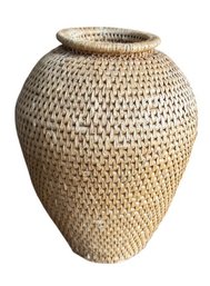 Handwoven Natural Fiber Basket With Narrow Neck
