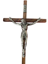 Vintage Metal Corpus Wall Crucifix With Wooden Cross
