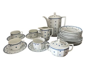 Vintage Porcelain Coffee Tea Service Set Blue Star Motif