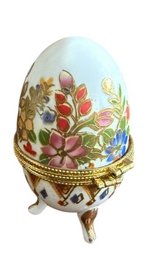 Hinged Egg-Shaped Trinket Box With Floral Enamel Decoration