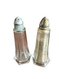 Vintage Hexagonal Pressed Glass Salt And Pepper Shakers Pair