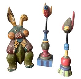 Three Hand-painted Wooden Folk Art Decorative Figurines