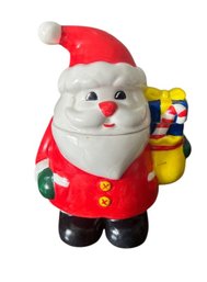 Ceramic Santa Claus Covered Jar With Toy Sack