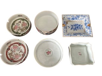 Lot Of Six Ceramic Ashtrays With Floral Designs