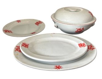 Vintage Cream Ceramic Dinnerware Set With Red Floral Motifs